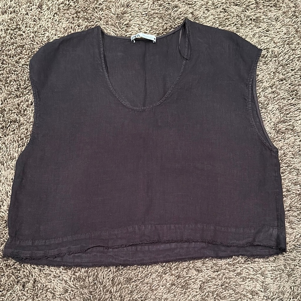 Zara Linen Cool Women's Charcoal Sleeveless Top